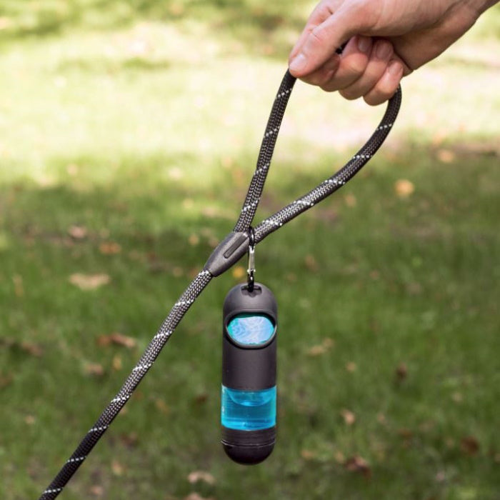 Poop bag holder with hand sanitiser